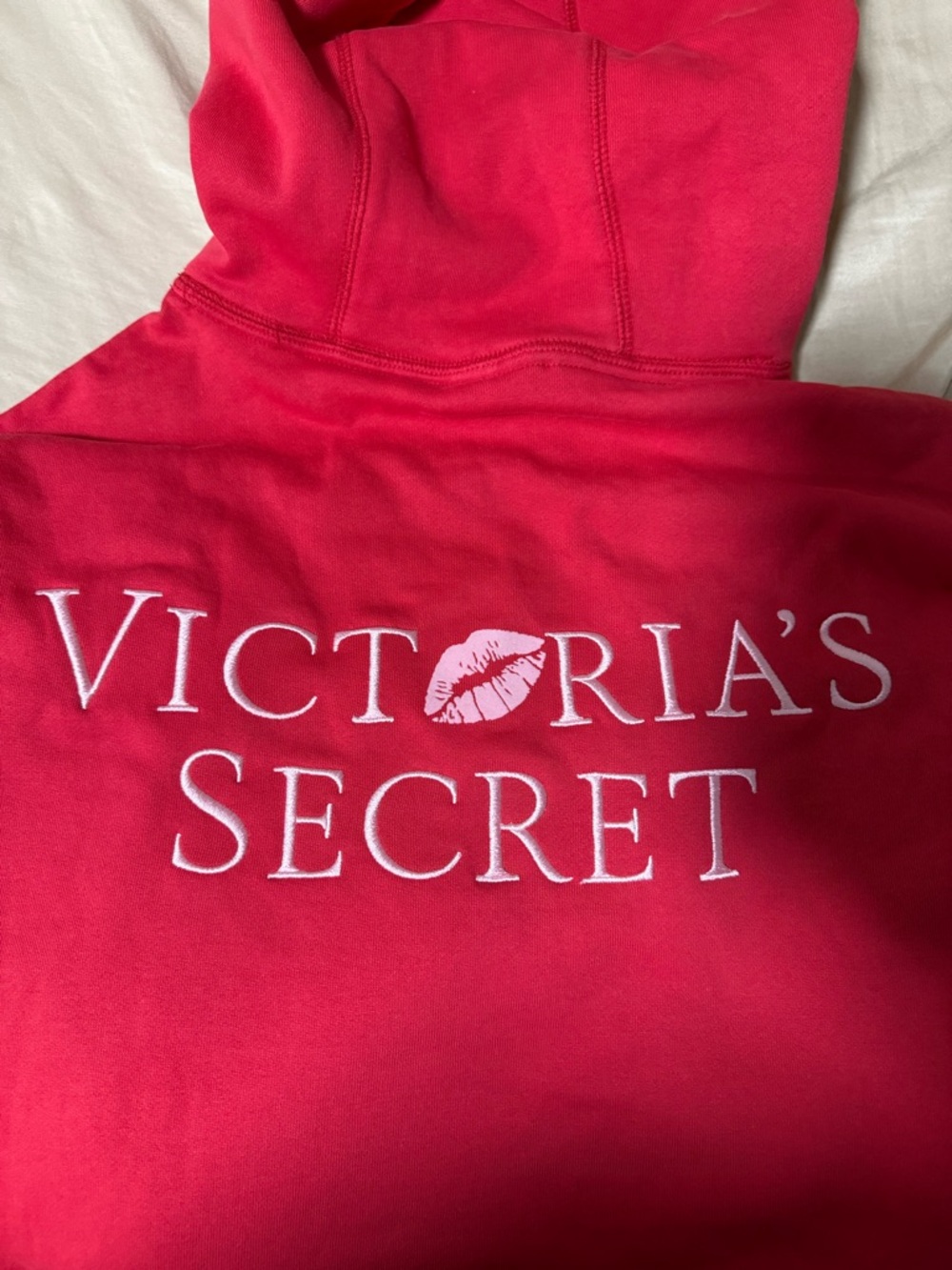 Victoria's Secret Red Hoodie with White Kiss Detail